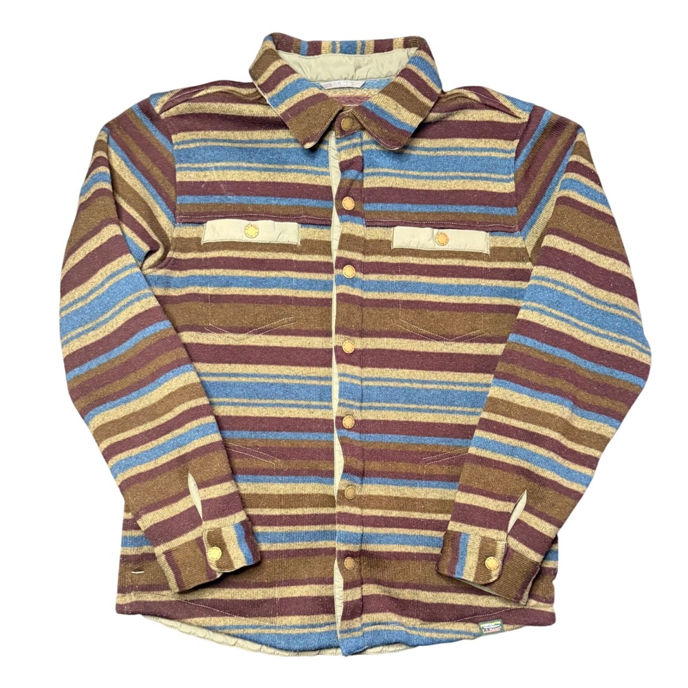 LL Bean Sweater Fleece Shirt Jacket Mens M Multi-Color Striped Outdoor